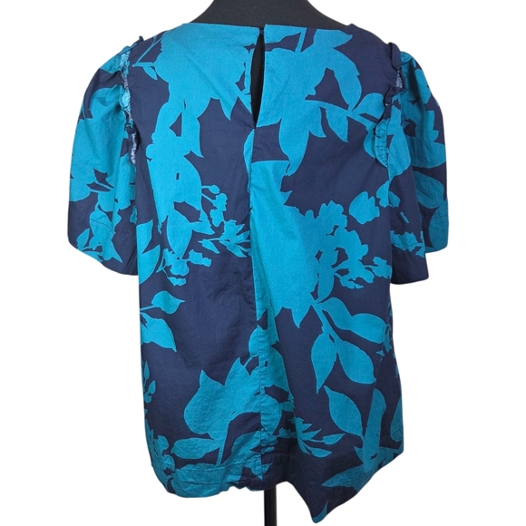 Crown & Ivy Dark Blue And Teal Floral Short Sleeve Top With Shoulder Ruffles XXL - Picture 3 of 5